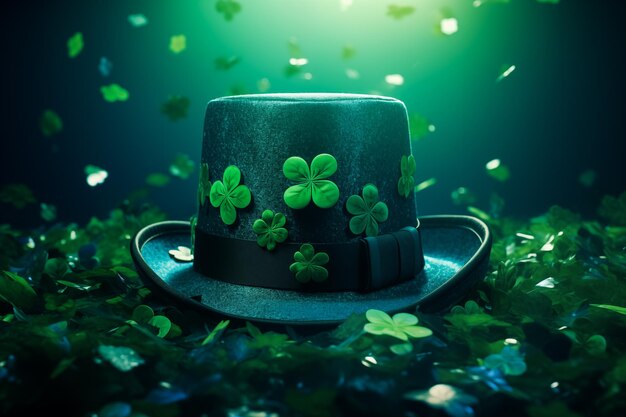 St Patricks Day abstract green background decorated with shamrock leaves ai generated