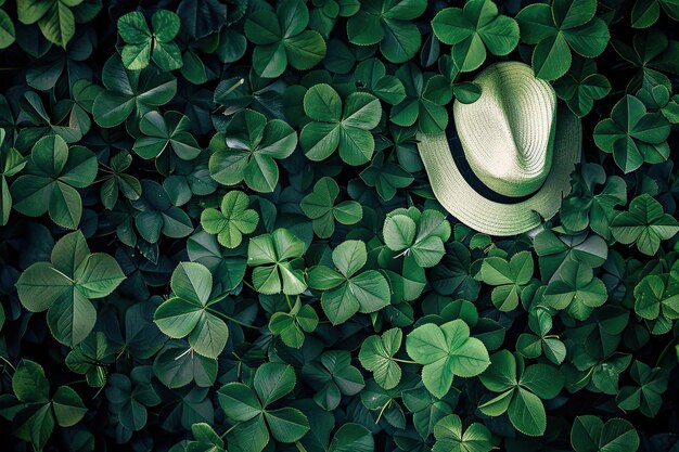 St Patricks day background with clover leaves and hat