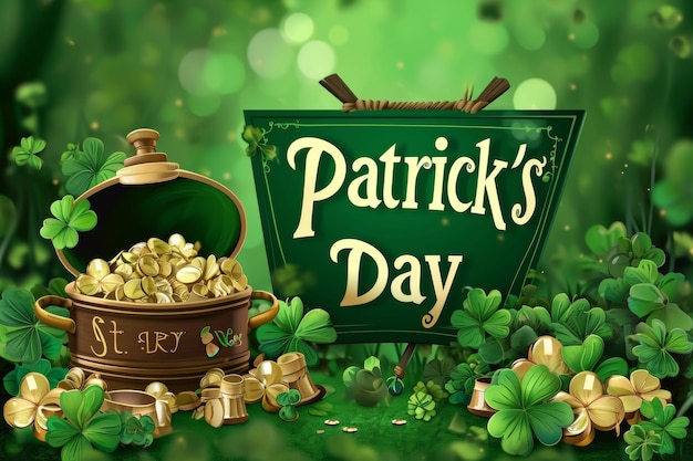 St Patricks Day Banner With Pot of Gold Festive Decoration Featuring a Symbol of Luck and Prosperity