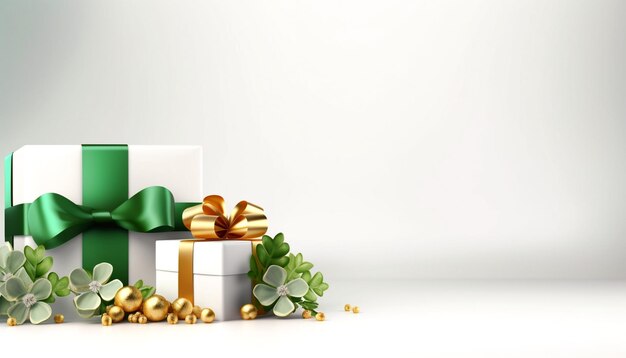 写真 聖パトリックの日コンセプト プレゼントの白い箱と緑色のサテン製の弓