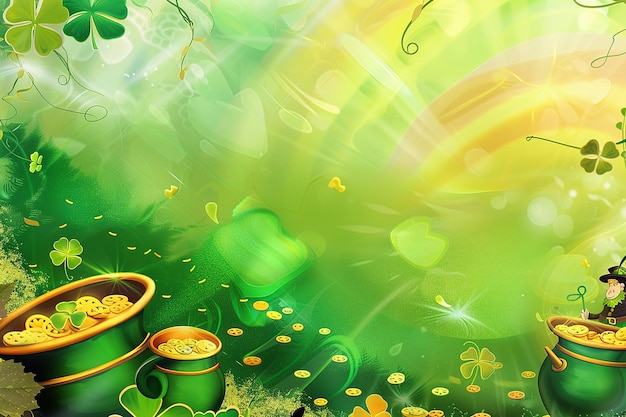 St Patricks Day Green background with Shamrock and Leprechaun
