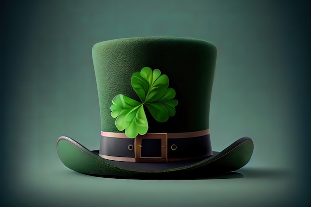 St patricks day green leprechaun hat with clover on the corner of the frame sheet Generative Ai