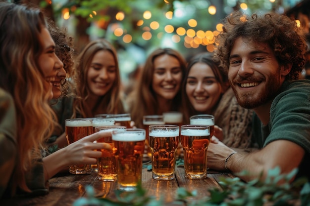 On St Patricks Day a groups of people wearing various shades of green at the bar