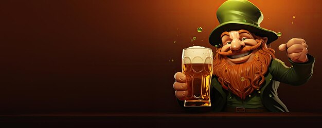 Foto il giorno di san patrizio leprechaun celebra con una pinta di guinness