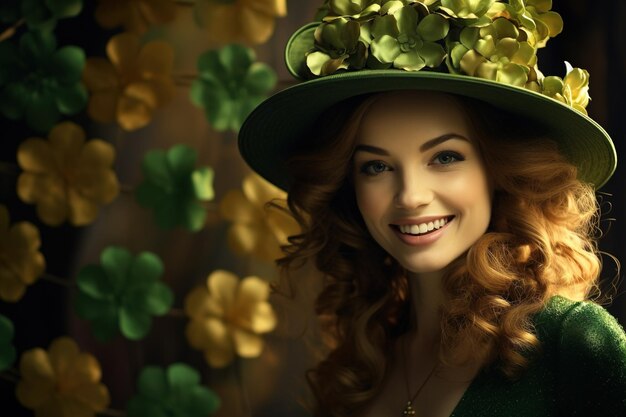 セント・パトリック・デー 妖精の帽子をかぶった美しい若い女性の肖像画