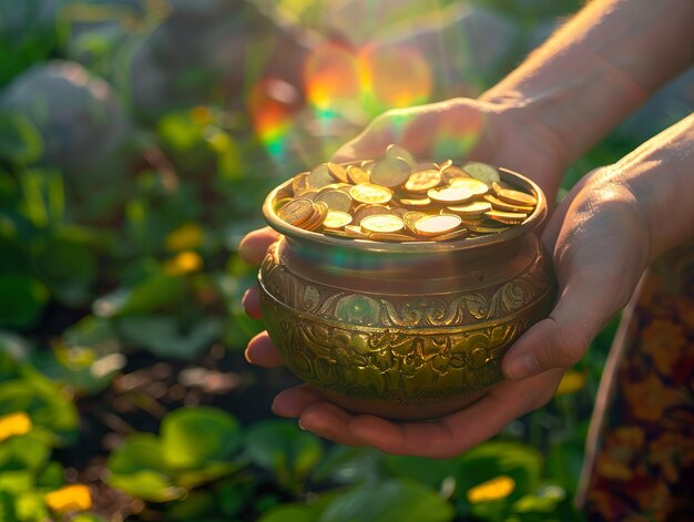 Foto un vaso d'oro per il giorno di san patrizio.