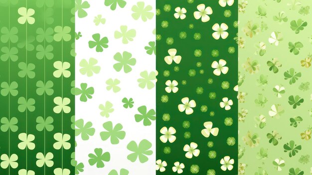 St Patricks Day Set of seamless patterns with clover leaves