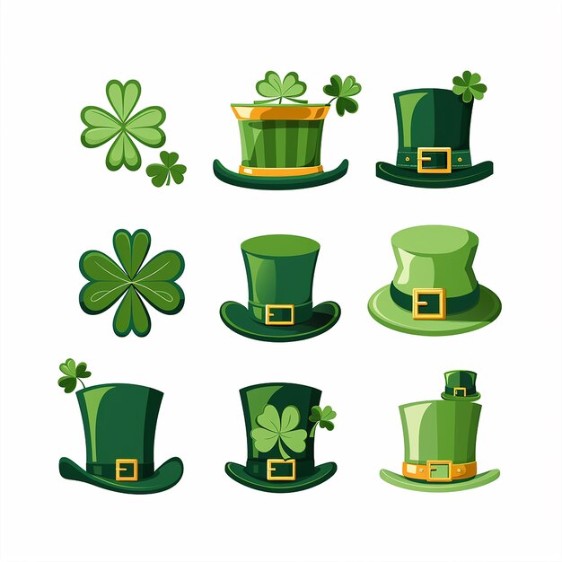 Foto st patrick's day shamrock hat e birra con illustrazioni di sfondo verde