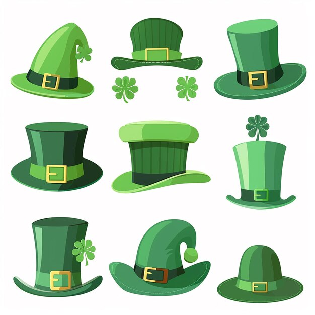 Photo st patricks day shamrock hat and beer with green background illustrations