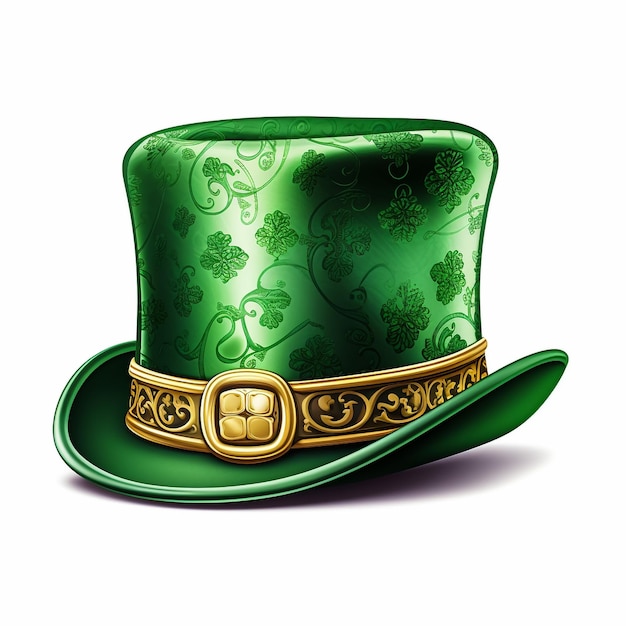 St Patricks hat with clover isolated on white Leprechaun hat Vector Clipart