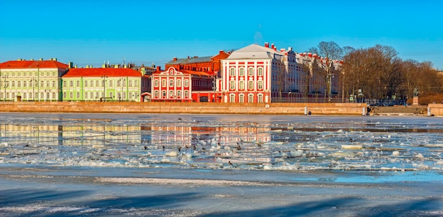 St Petersburg Russia ice drift on the Neva river