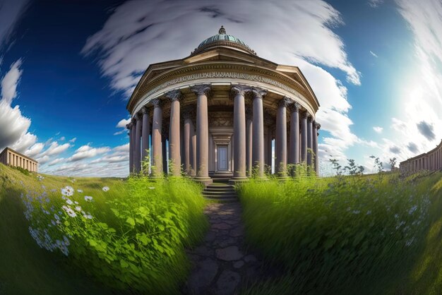 Photo st petersburg's summer lilac field and the kazan cathedral against a cloudless sky