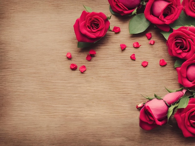 st valentine or mother39s day beautiful red flower roses on wooden background day of birth generative ai illustrations