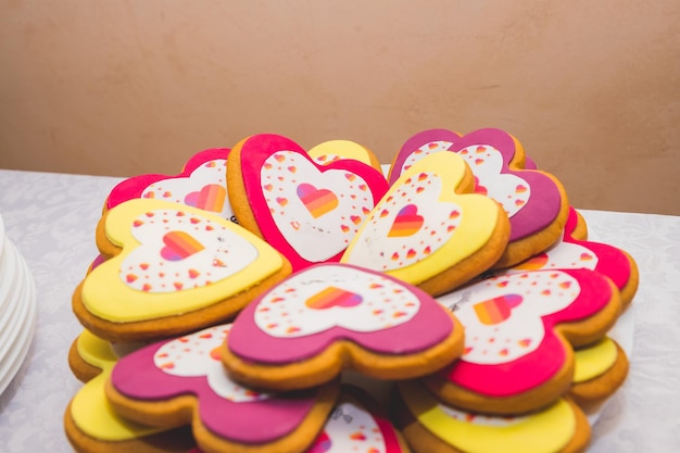 St Valentine's Day Mother's Day Birthday Cake A festive dessert in the shape of a heartLgbtqia pride Bakery food decor Conceptual art cakes Delicious and sweet covered with icing