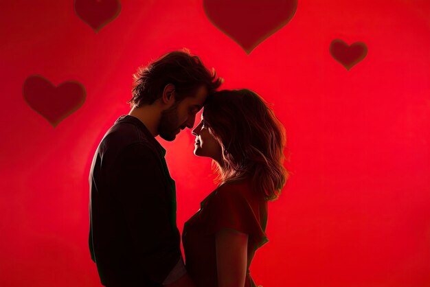 St valentines day concept loving couple on red background free space for editing