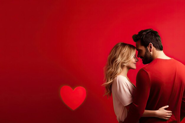 St valentines day concept loving couple on red background free space for editing