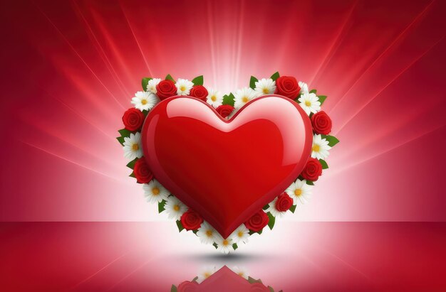 Foto st. valentine's day banner di matrimonio con cuore ornamentale rosso su sfondo rosso per banner di vendita d'amore