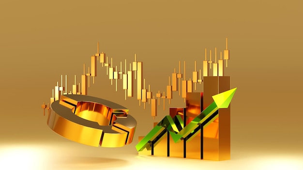 Staafdiagram cirkeldiagram voorraad zakelijke kandelaar voor financiële analyse inhoud 3D-rendering