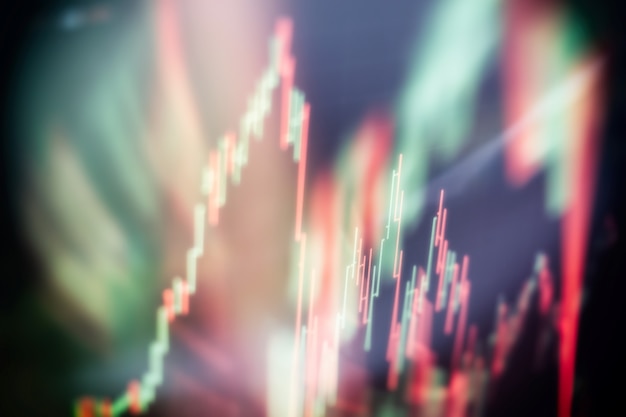 Staafdiagrammen, diagrammen, financiële cijfers. forex grafiek. candle stick graph-grafiek van de handel in beursinvesteringen. de forex grafiek op het digitale scherm.