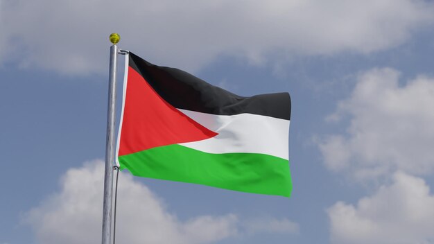 staat van Palestina Vlag zwaaien op een vlaggenpaal achtergrond hemel met wolken