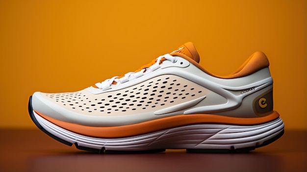 Stability and cushion running shoes new unbranded running sneaker or trainer on orange background