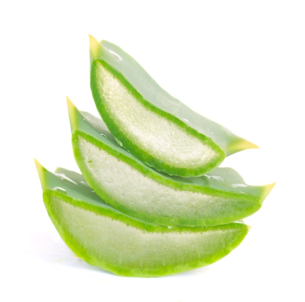 Photo stack of aloe vera slices isolated