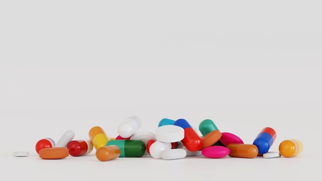 Stack of antibiotic capsules pills medical concept 3D rendering