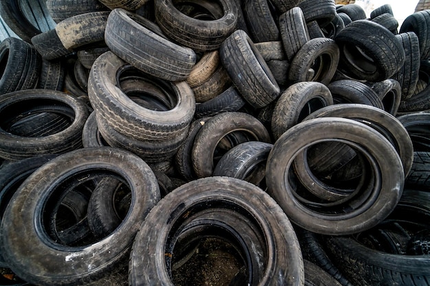 Stack of automobile rubbish Trash old recycled tires