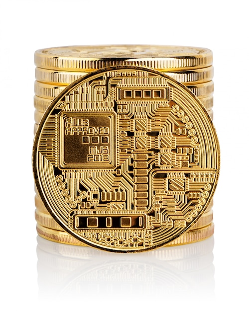 Stack and the back of the crypto currency gold bitcoin