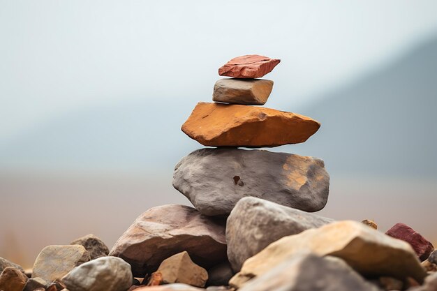 Stack of balanced rocks around pile of rocks