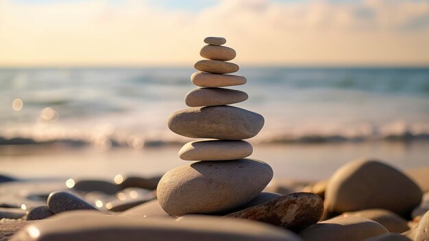 Stack of balanced rocks on the coast