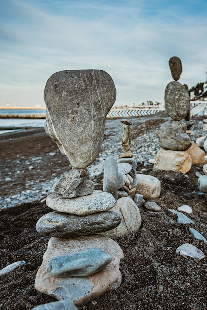 Stack of balanced stones on the beach