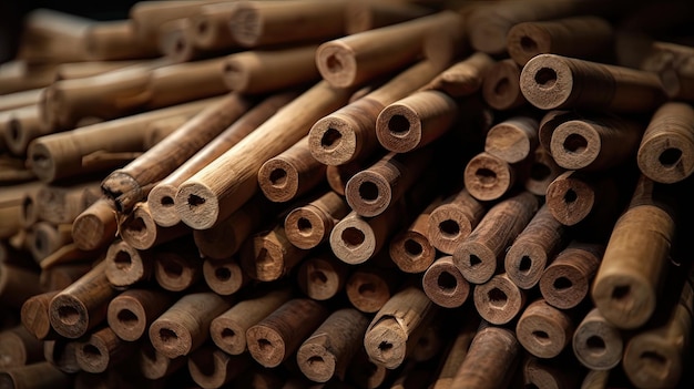 A stack of bamboo sticks in a pile