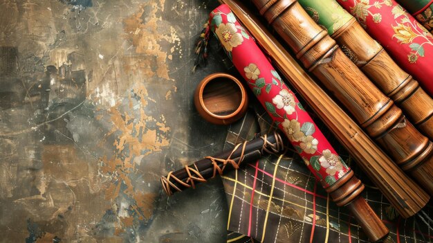 Photo stack of bamboo sticks on table