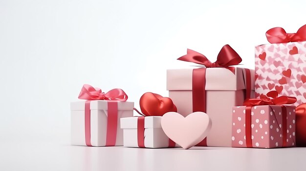 Куча красивых подарков на белом фоне Празднование Дня святого Валентина Генеративный ИИ