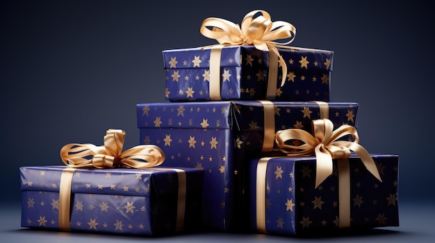 A stack of beautifully wrapped Christmas presents