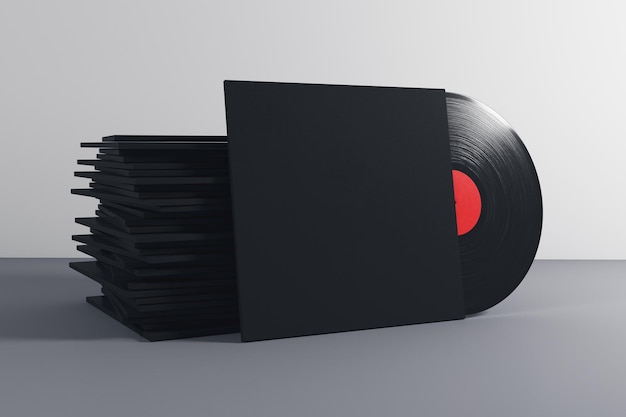 Photo stack of black vinyl cases