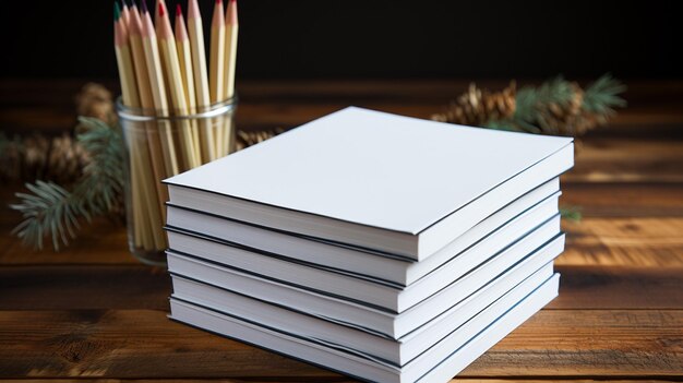 Photo stack of blank notebooks and pencil ready for wallpaper