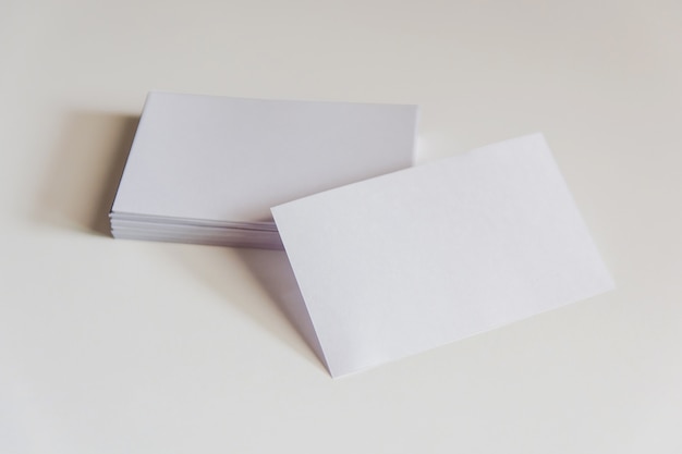 Photo stack of blank white business cards. mockup business cards on white background with clipping path