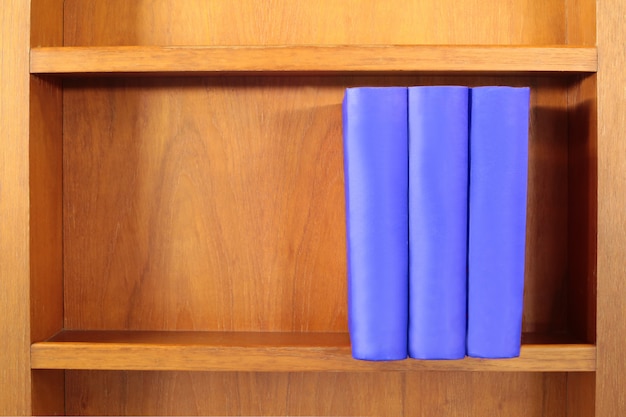 Photo stack of blue book on the shelf.