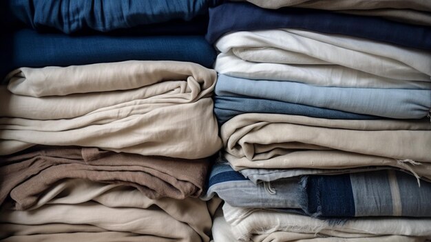 A stack of blue jeans in a pile