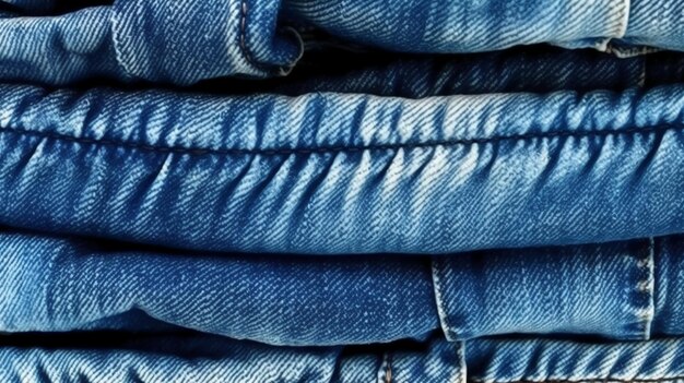 A stack of blue jeans with one of the other blue jeans.