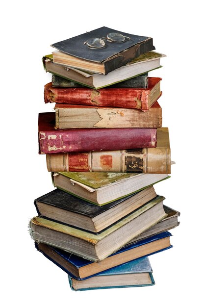 Stack of books against white background