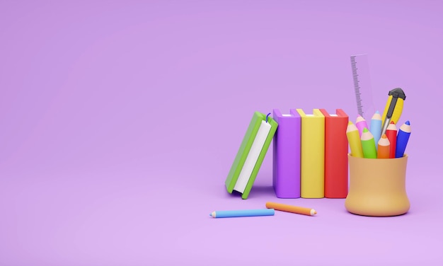 Stack Books Bag Book And pencil Back To School 3d render