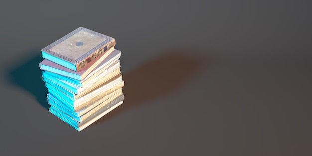 Stack of books on a black background close-up