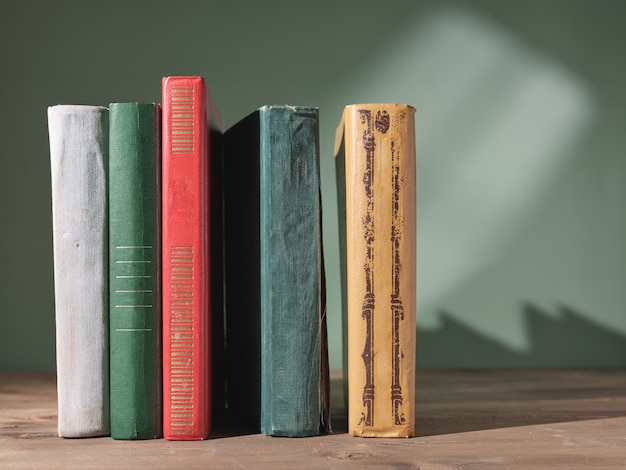 Stack of books on the bookshelf