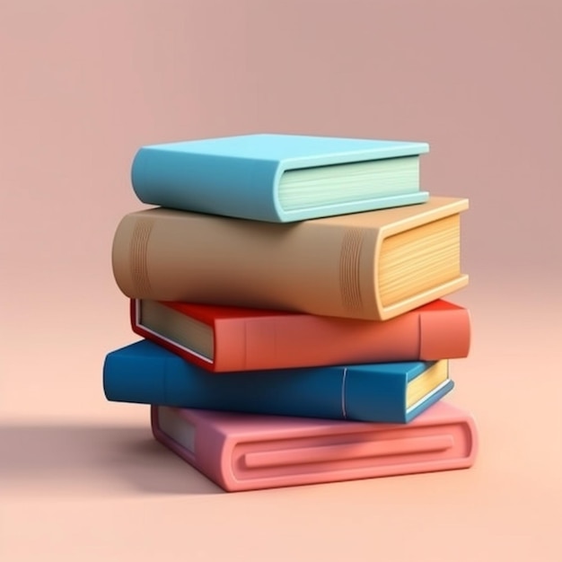 Stack of books cartoon illustration AI Generated