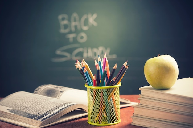 Stack of books in classroom