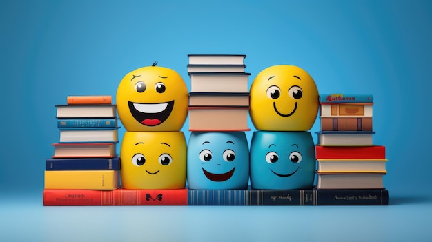 Foto una pila di libri emoji con copertine colorate