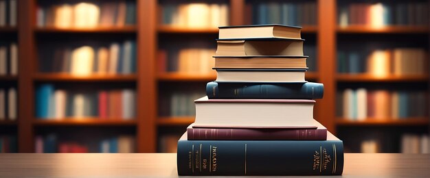 Photo stack of books in the library room with a blurry background book world book day open book ai